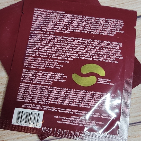 2 wander beauty baggage claim  gold eye masks - Picture 2 of 2